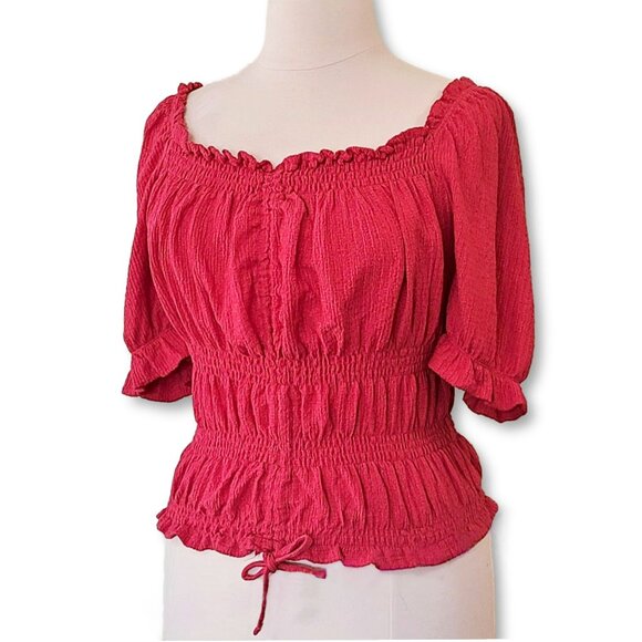 NWT Anthropologie Pilcro Ruffle Puff-Sleeved Cinched Waist Top - Picture 5 of 7